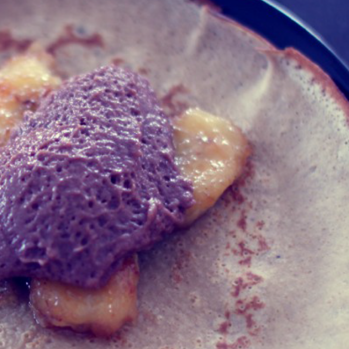 Pönnukökur með súkkulaði og karamellu bönunum