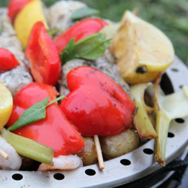 Steinbítur og risa rækjur með grillaðri sítrónu