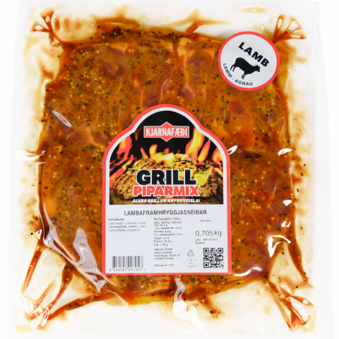 Lambaframhryggjasnei&eth;ar grill piparmix